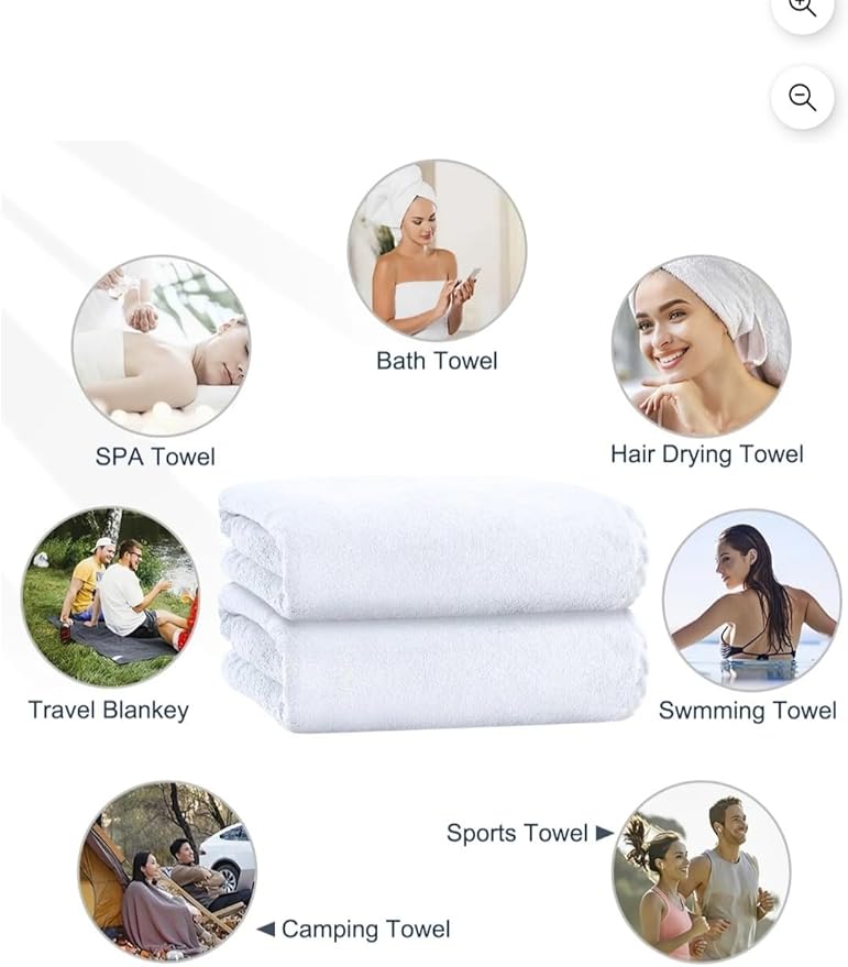 White Beautiful Comfortable Cotton Bath Towels, (54x27) 137.16 cm x 68.58 cm, White, Hair, Face. Body Design, Premium Bathroom Collection