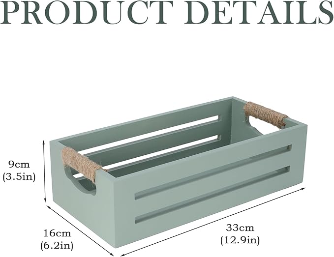 Toilet Paper Storage Box with Handles, Wooden Wicker Toilet Tank Basket, Bathroom Basket Organizer for Countertop, Decorative Wicker Bins for Bathroom or Guest Room-Green