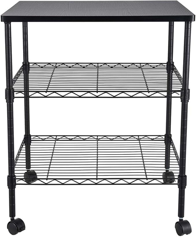 3 Tier Storage Racks Shelving, Heavy Steel Pantry Shelves, Adjustable Wire Shelving Rack with Desktop, Suitable for Garage, Kitchens, Bathroom, Offices, 22" W x 18" D x 26" H, Black