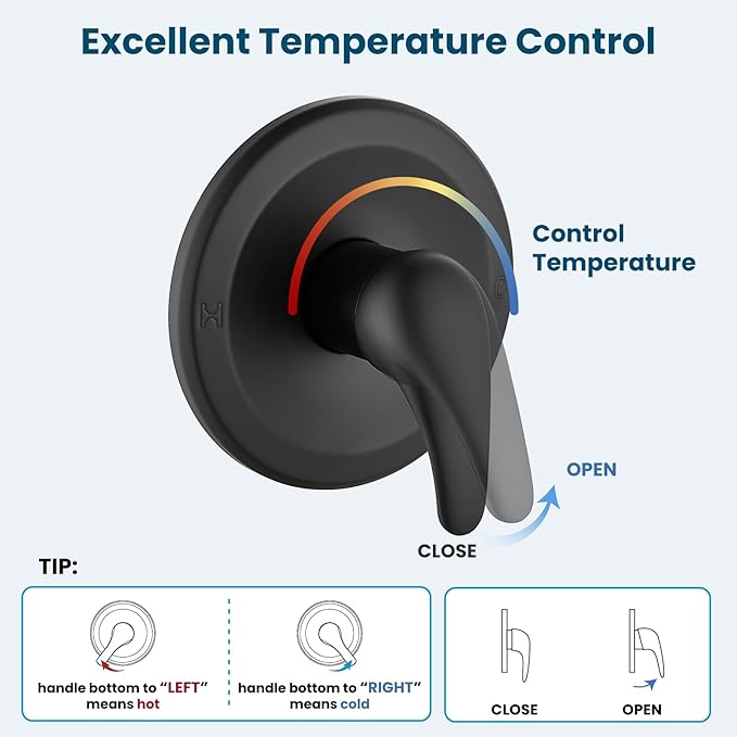 gotonovo Bathroom Shower Head Kit High Pressure Combo System Shower Faucet 6 Modes ABS Handheld Spray Shower Trim Kit Valve Included Shower Head and Handle Set Matte Black