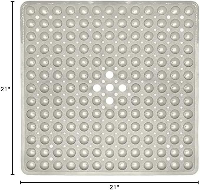 ENKOSI Square Shower Matt Non Slip - 21 x 21 - Shower Floor Mat - Anti Slip Mats for Shower Stall - Shower Bath Mat - Shower Grip Mat (21x21 Clear Grey)