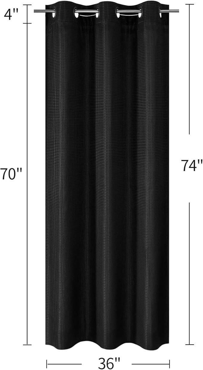 MitoVilla Black Waffle Small Stall Shower Curtain Liner Set 36 x 74, No Hooks Required Half Size Narrow Fabric Shower Curtain Set with Snap-in Liner for Modern Farmhouse Bathroom Decor