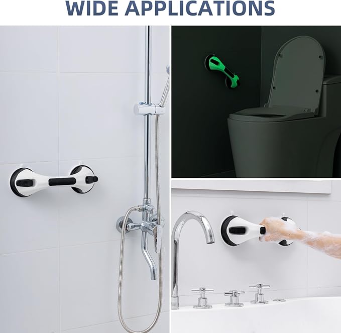 Grab Bars for Bathtubs and Showers 2 Pack Glow in The Dark, 12 inch Suction Grab Bar, Shower Handle Safety Grip Handrail for Seniors and Elderly, Removable Waterproof No Drilling, Black