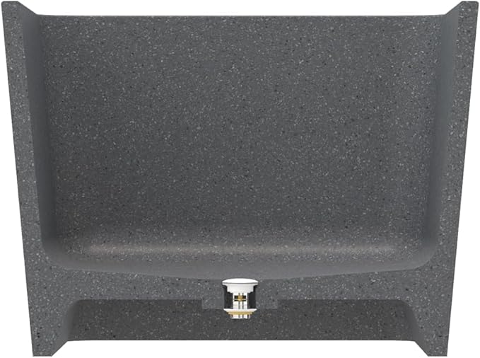 65'' Stone Resin Solid Surface Freestanding Bathtub, Terrazzo Bathtub Soaking Tub,Modern Elegant Design Soaking Stand Alone Tub, Matte Greyish stone, Drain and Overflow Included 009-1650