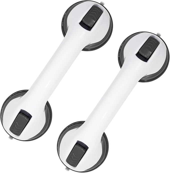 2-Pack Grab Bars for Bathtubs and Showers, 12 inch Shower Handle Suction Shower Bar, Safety Bars for Shower Chair, Bathroom Grab Bar for Senior,No Drilling Removable (Gray, 12 inch)