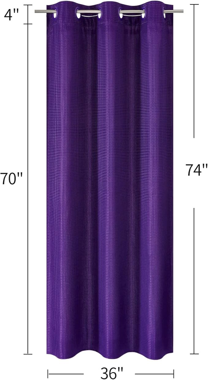MitoVilla Purple Waffle Small Stall Shower Curtain Liner Set 36 x 74, No Hooks Needed Half Size Narrow Waffle Weave Fabric Shower Curtain Set with Snap-in Liner for Modern Spa-Like Bathroom Decor