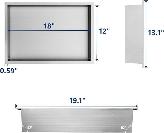 Neodrain Shower Niche, Bathroom Shelf Inner Size 18" X 12", Brushed Stainless Steel Bathroom Wall Niche Cubby, No Tiled Recessed, Stainless Shelf for Storage