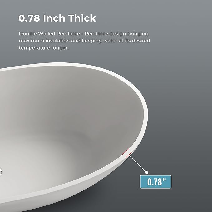 Upgraded 67" Stone Resin Freestanding Bathtub, Oval Solid Surface Extra Wide Tub with Overflow and Pop-up Drain, Matte White
