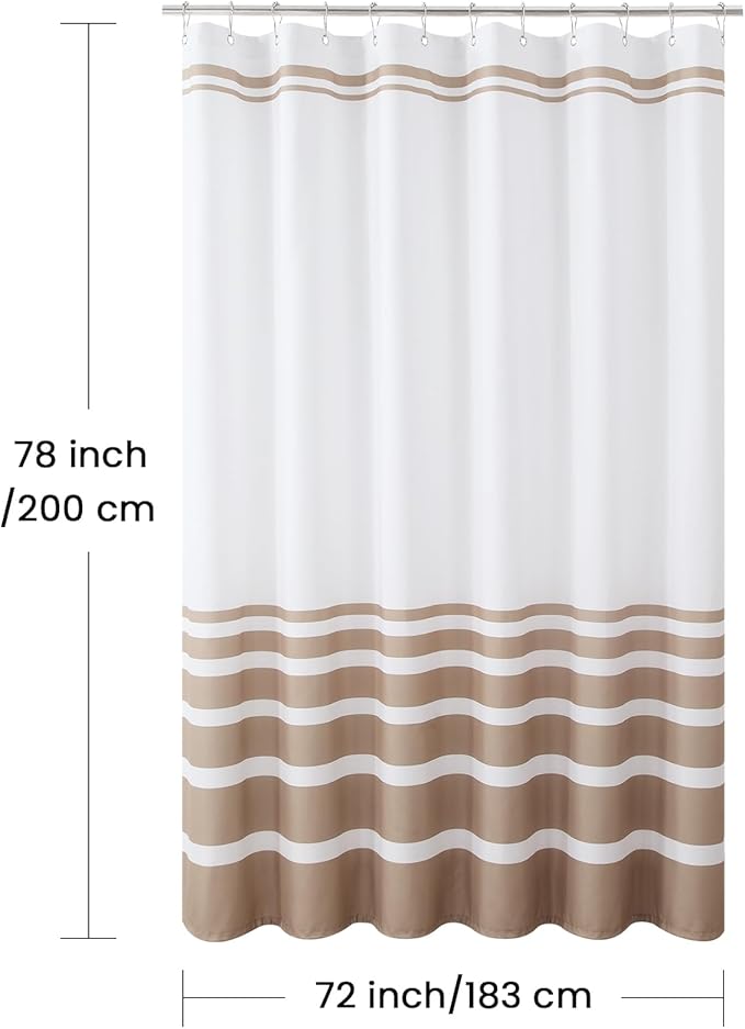 Beige and White Striped Shower Curtain 72x78 Inches, Waterproof Fabric with Modern Gradient Lines, 12 Rustproof Grommets & Weighted Hem