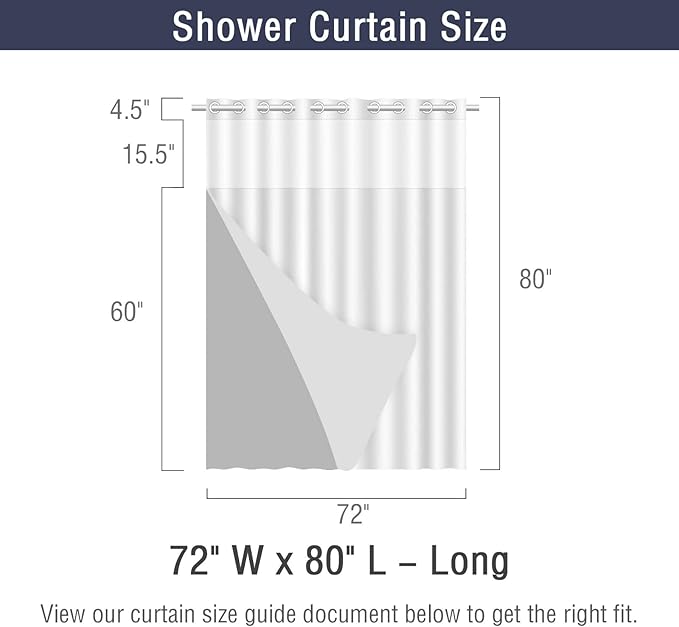 Gibelle Long Shower Curtain 72x80, Waffle Weave Bathroom Shower Curtain with Snap-in Fabric Liner Set, No Hooks Needed, Hotel Style with Mesh Top Window, Brown