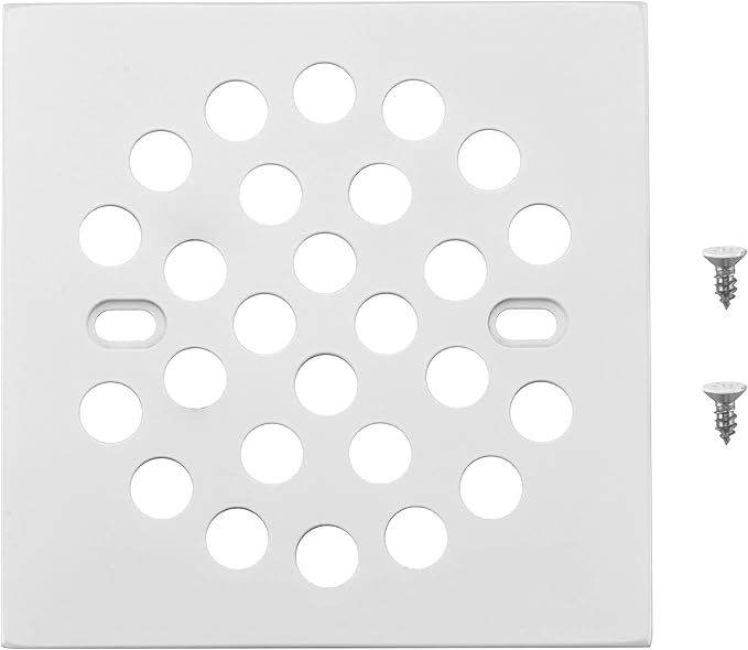 RRAJJ Square Improve 4-1/4 Inch(108mm*108mm) Screw-in Shower Floor Drain Grate Strainer (White)