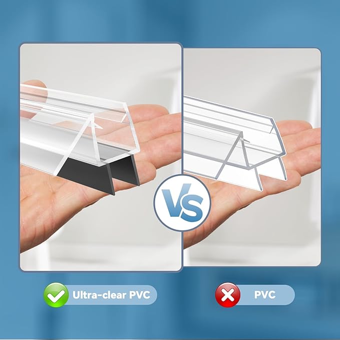 Shower Door Bottom Seal Strip, 2PCS Seal Strip, Clear PVC, 36" Length, Fits 12mm Thick Glass, Prevents Leaks, Easy Installation, No Adhesive Required (Ultra Clear & Black, 36in for 1/2"(12mm) Door)