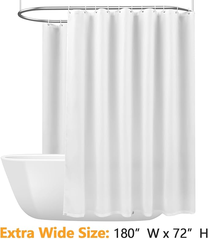 Extra Wide Fabric Shower Curtain Liner with 6 Large Magnets, 180 x 72 inch Waterproof Washable Cloth Shower Liner Extra Large, 360 Wrap Around White Shower Curtain for Clawfoot Tub