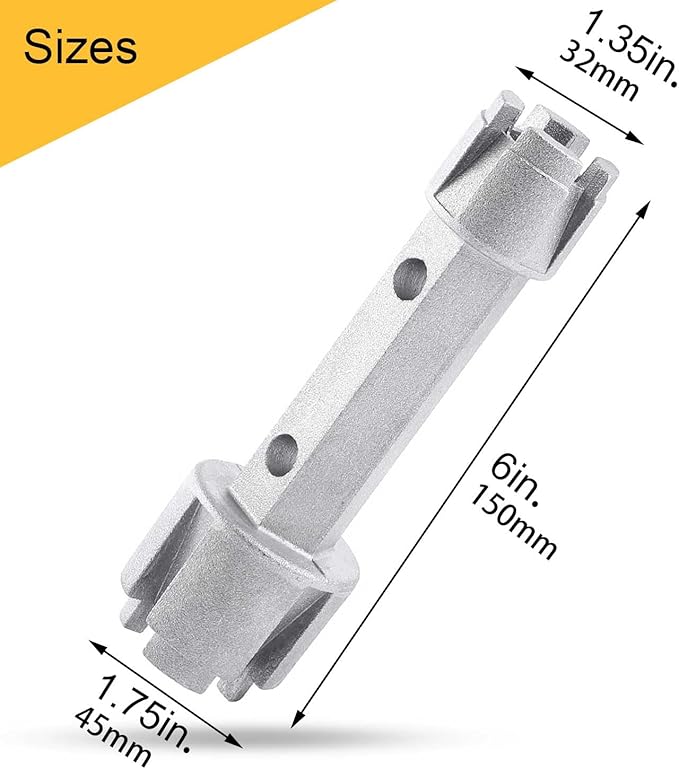 Tub Drain Remover Wrench - Dual Ended for Bath & Shower Drains, Closet Spuds - Heavy Duty Aluminum