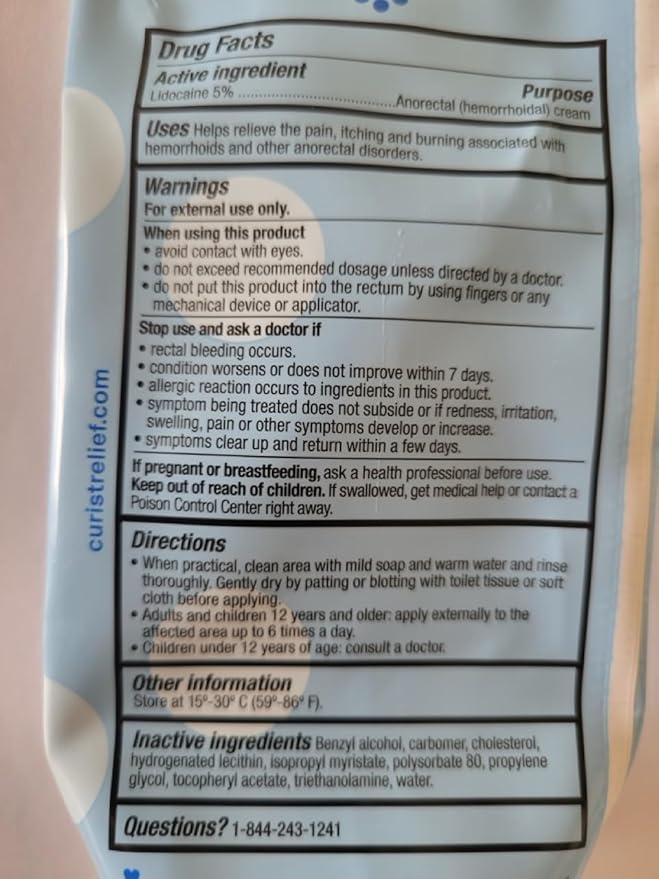 Curist 5% Lidocaine Numbing Cream - 6 oz (170 g) XL Tube - Soothing Numbing Cream for Temporary Discomfort, Itching, and Burning from Hemorrhoids Lidocaine 5% (1 Pack - 6 oz Tube)