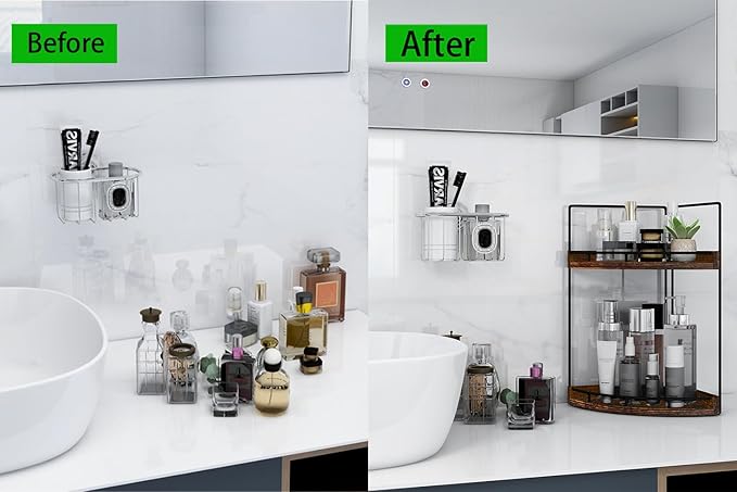 Dorhors 2-Tier Bathroom Counter Organizer,Vanity Counter Corner Shelf, Skincare, Wood Countertop Bathroom Storage and Organization for Kitchen