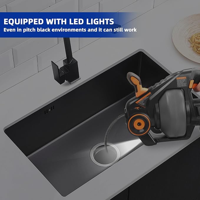 DOMINOX Electric Drain Snake with 2.0Ah Battery and 25FT Plumbing Snakes, Drain Snake Clog Remover for Unclogging Toilet, Sewer, Bathroom, Sink Drain Pipes