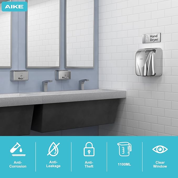 AIKE AK1005 Commercial Soap Dispenser – 37oz Capacity, Polished Stainless Steel Surface Mount