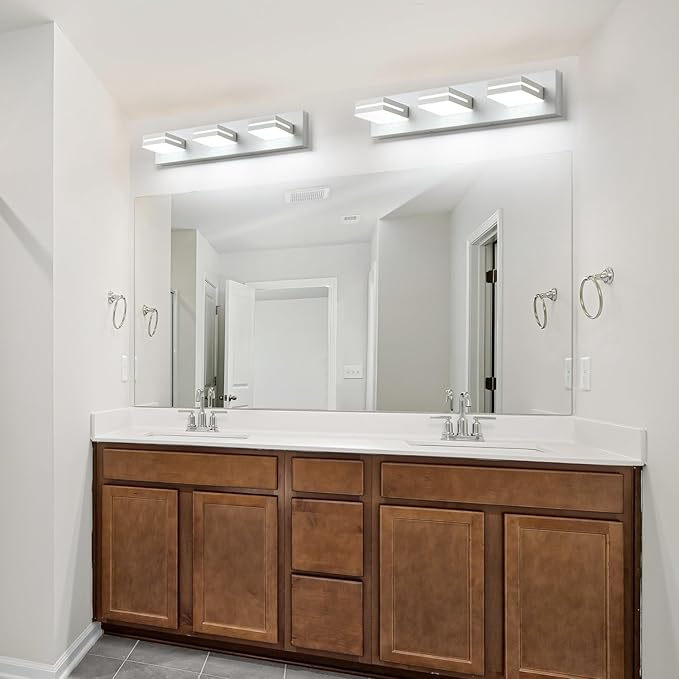 SineRise LED Modern Bathroom Vanity Light Fixtures (3-Light, 24-Inch), Matte White Modern Acrylic Bathroom Wall Lighting Fixtures Over Mirror (Cool White 6000K)