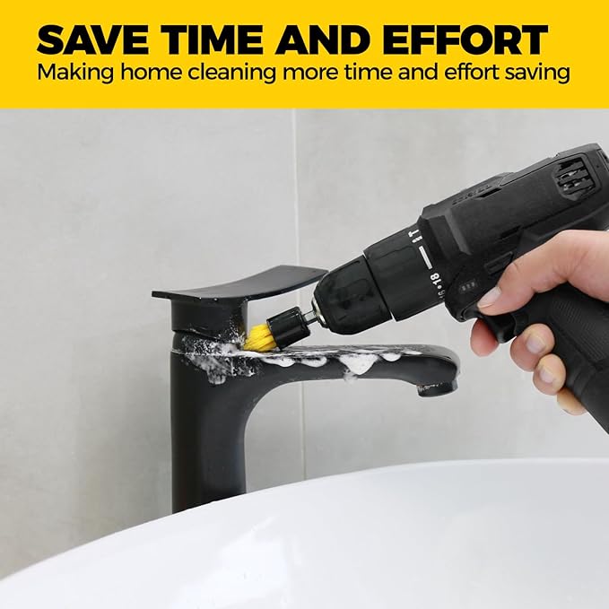Holikme 6 Piece Drill Brush with Multi-Purpose & Grout Head,Crevice Cleaning Brush,3/4”W Drill Brush Attachment Set, Detailing Brushes for Home/Kitchen/Bathroom/Grout/Tile/Shower/Tub