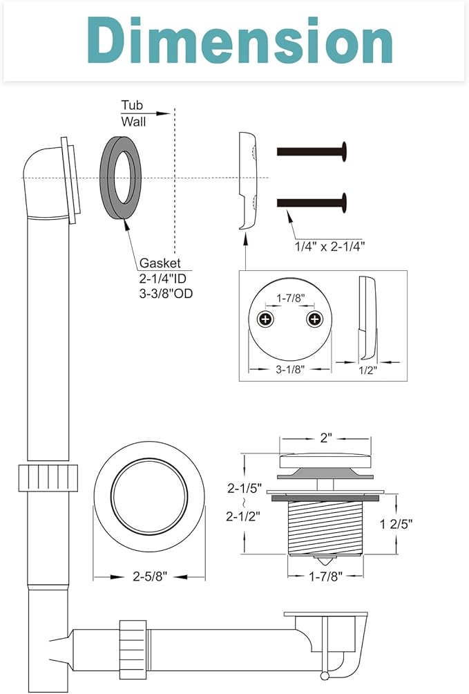 BESTILL Tip-Toe Bathtub Drain Bath Tub Trim Set Conversion Kit, Two Hole Style, Matte Black