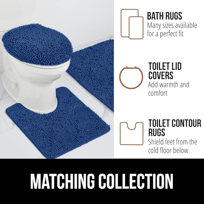 GORILLA GRIP Bath Rug Mat 44x26, Soft Absorbent Chenille, Quick Dry Microfiber Mats, Rubber Backing Washable Shower Floor Rugs, Bathmat Runner, US Designed Bathroom Home Decor Accessories Royal Blue