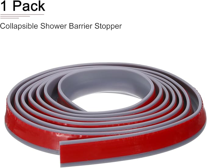 98"x0.8"x0.5" (LxWxH) Collapsible Shower Barrier Stopper - 1 Pack - Good for Bathroom Kitchen - L Shape Water Splash Guard Blocker - Gray