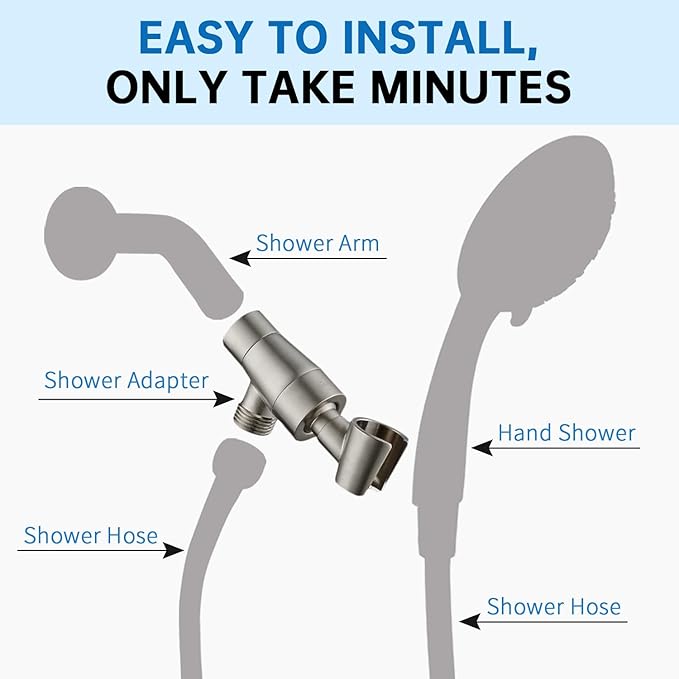 G-Promise Metal Shower Head Holder for Hand Held, Adjustable Bracket, Universal Shower Arm Mount, Brushed Nickel Finish