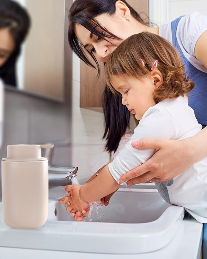 BosilunLife Foam Soap Dispenser - Ceramic Foaming Hand Wash Dispenser for Bathroom Modern Farmhouse Small Soap Dispenser Lotion Hand Pump Dispenser for Kitchen Sink (Khaki, Foam Pump)