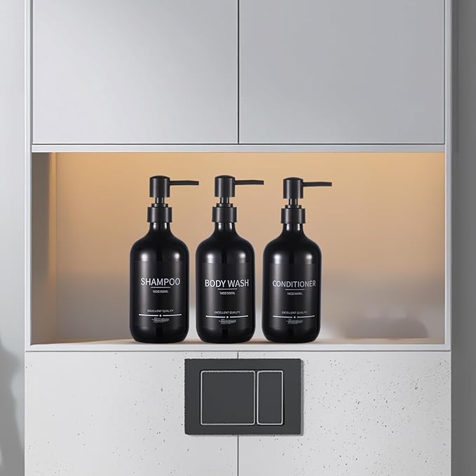Shampoo and Conditioner Dispenser(5Pack)16.9oz Refillable Shampoo and Conditioner Bottles,Dispenser for Shower (Black)