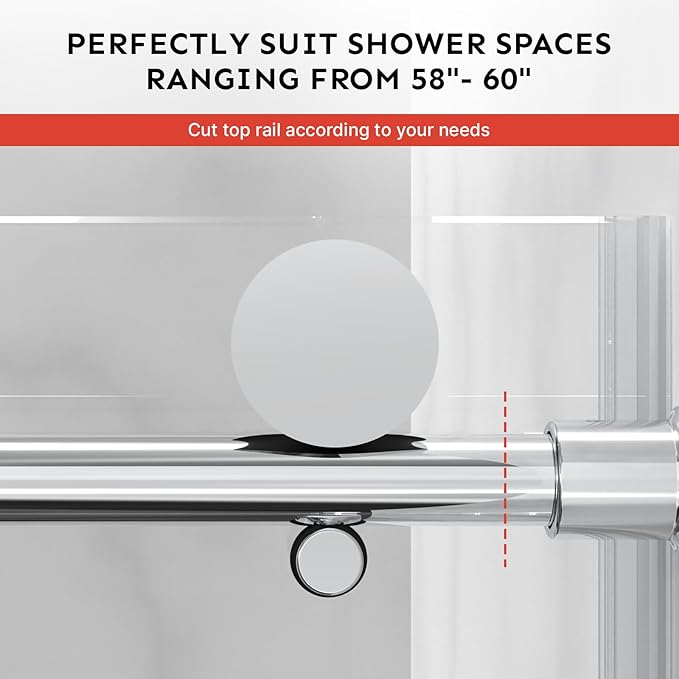 58-60" Wx74 H Frameless Single Sliding Shower Door, 5/16" Tempered Glass&Shatter Proof Film Doubling Safety, Easy Clean Coating&Stainless Steel Hardware,Strong Seals Water Protection