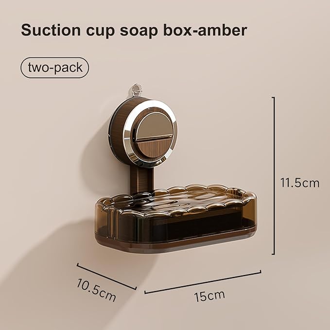 Strong Suction Cup Soap Box - Wall Mounted Soap Rack, Light Luxury, Premium Bathroom, No Punching, No Water Accumulation, Drain Soap Box Suitable for Showroom, Sink, Kitchen, (2-Pack)