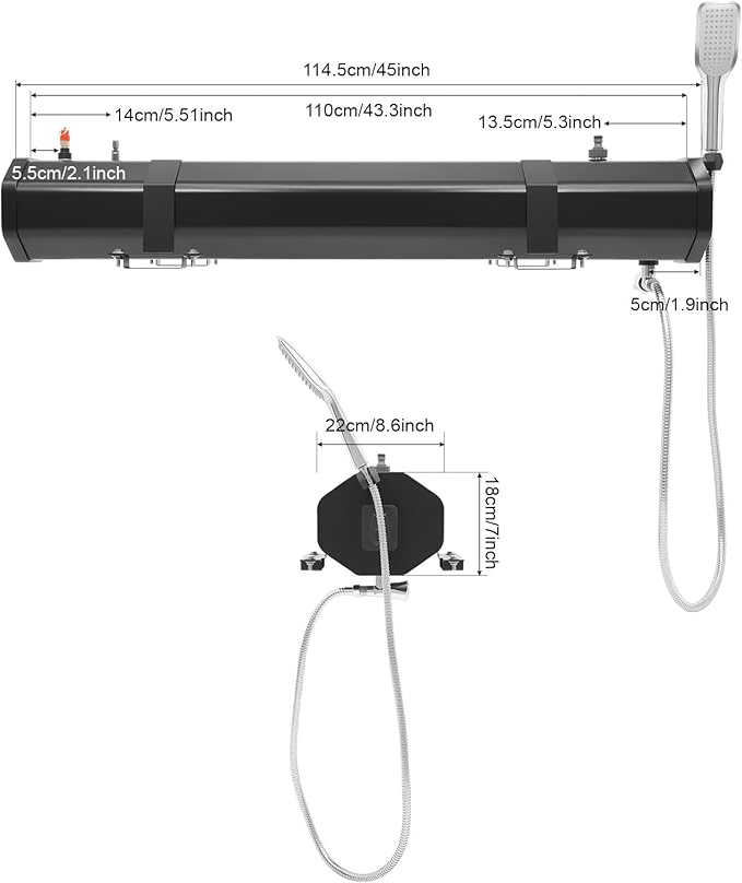 Pressurized Water Tank Camping Shower Portable Camp Shower w/5.58ft Water Pipe Shower Headt and Head Bag, Roof Rack Shower
