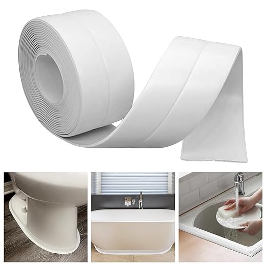 Caulk Tape Bath & Kitchen Self Adhesive Caulking Tape Waterproof, Toilet Caulk Strip Bathtub Sealing Strip Shower Bathroom Tape Sealant, Traditional Caulking Replacement (White, 1.5" x10.5Ft)