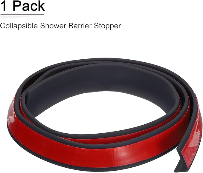 39"x0.8"x0.5" (LxWxH) Collapsible Shower Barrier Stopper - 1 Pack - Good for Bathroom Kitchen - L Shape Water Splash Guard Blocker - Black