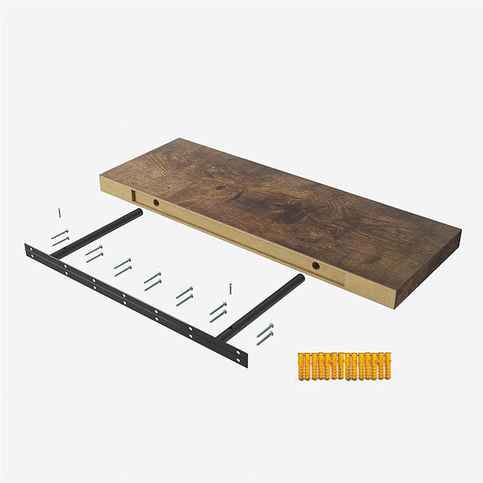 Floating Shelf, Set of 3 Wall Shelf, 30 in W x 12.75 in D x 2 in H Wooden Floating Wall Shelf with Invisible Brackets for Living Room/Bedroom/Bathroom/Kitchen Storage and Decor, Rustic Brown