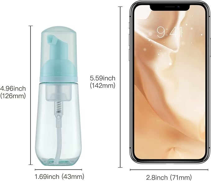 Tekson Soap Foam Bottle, Empty Travel Foaming Lash Shampoo for Cleanser, Dispenser (60ml, 2 fl oz, Green)
