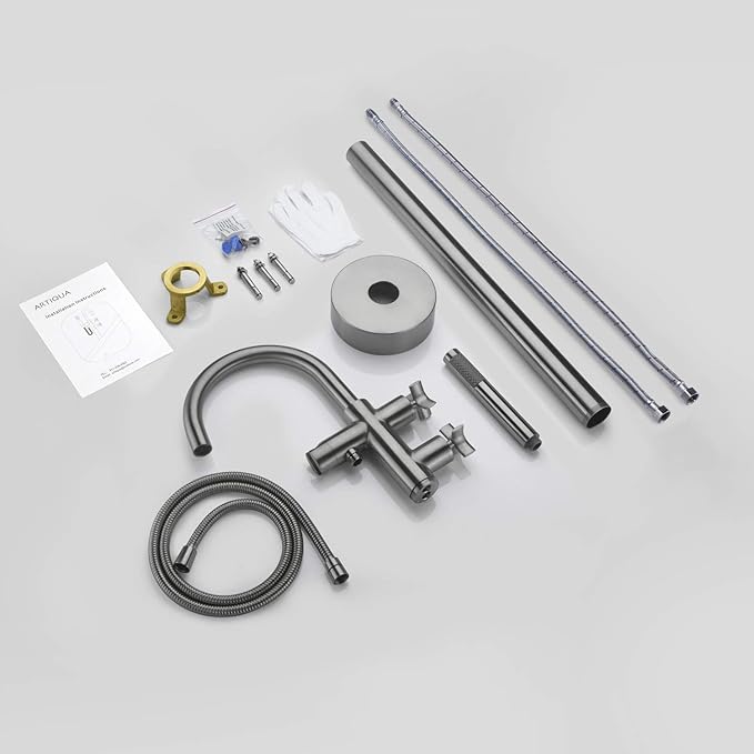 Tub Filler Freestanding Bathtub Faucet Brushed Nickel Floor Mount Brass Faucets with Hand Shower