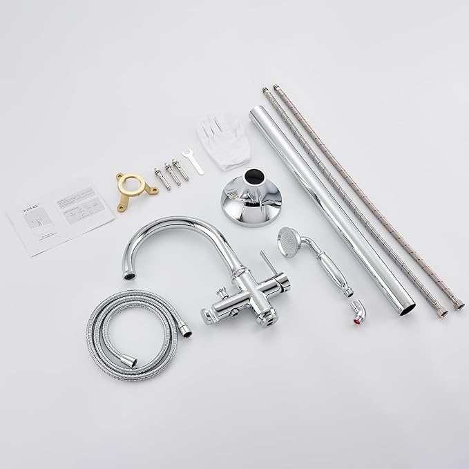 Free Standing Tub Faucet Chrome Tub Filler Freestanding Bathtub Faucets Brass Tub Faucet with Hand Shower