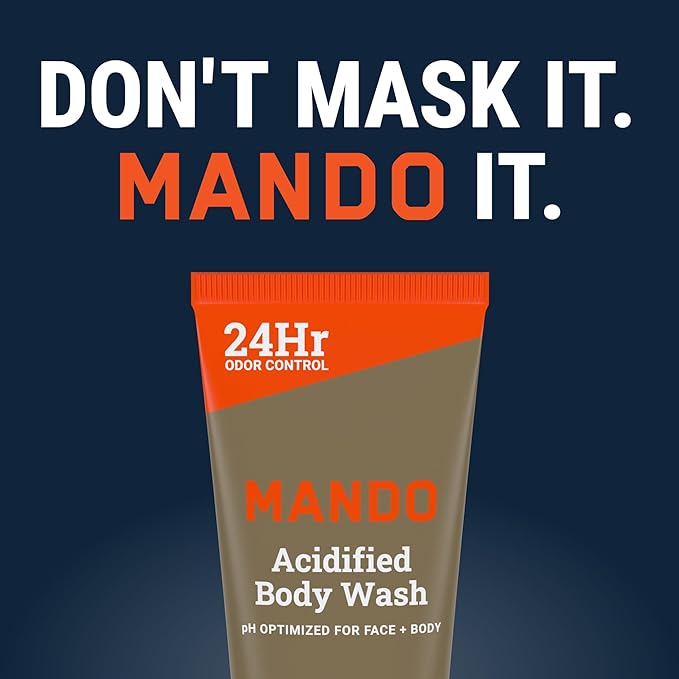 Mando Odor Shield Body Wash - 24 Hour Control - Removes Odor Better than Soap - SLS Free and Paraben Free, Skin Safe - 8.5 Ounce (Unscented)