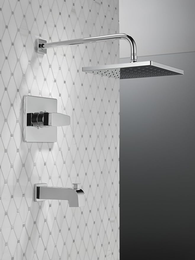 Delta Faucet Modern Raincan Square Single-Function Tub and Shower Trim Kit, Tub Faucet Set, Rainfall Shower Head, Delta Shower Trim Kit, Chrome T14468-PP (Valve Not Included)