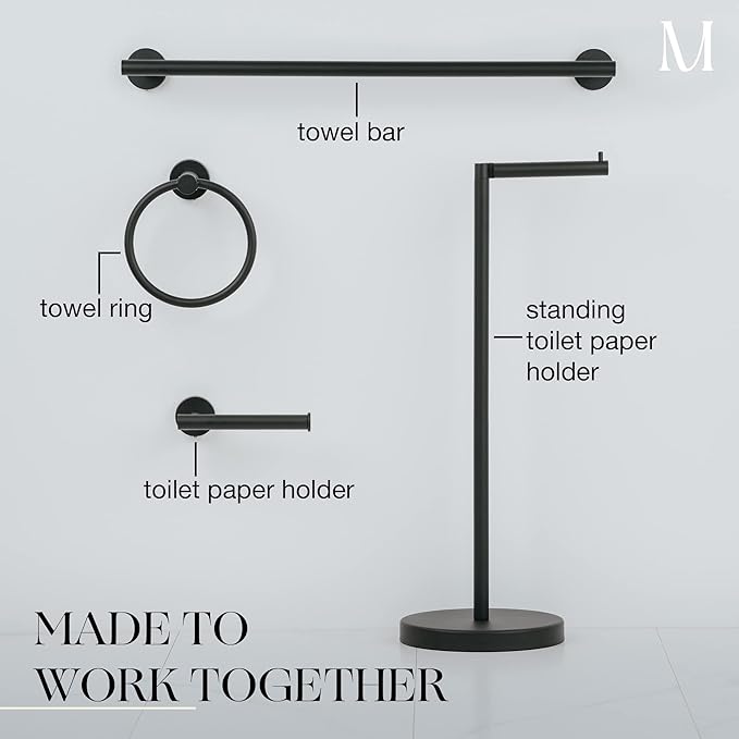 Marmolux Acc - Free Standing Toilet Paper Holder 1pc - Bathroom Storage for 4 Rolls of Tissue Modern Stainless Steel Matte Black Toilet Paper Holder. - Tp Holder Stand
