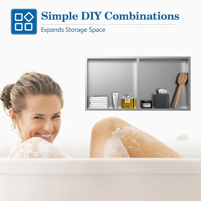 12" x 24" Shower Niche No Tile Needed, 304 Stainless Steel Shower Wall Niche, Recessed Shower Shelf for Shower or Bathroom Storage, Brushed