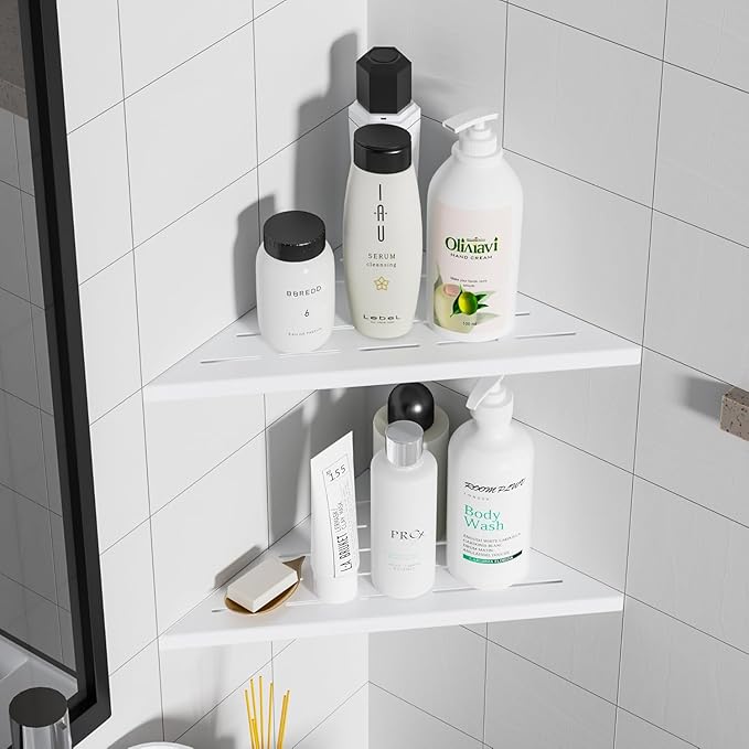 Neodrain 10 Inch Golden Corner Wall Shelf Set of 2, Floating Corner Shelves for Wall, 304 Stainless Steel Shower Storage Shelves for Bathroom,No Drilling
