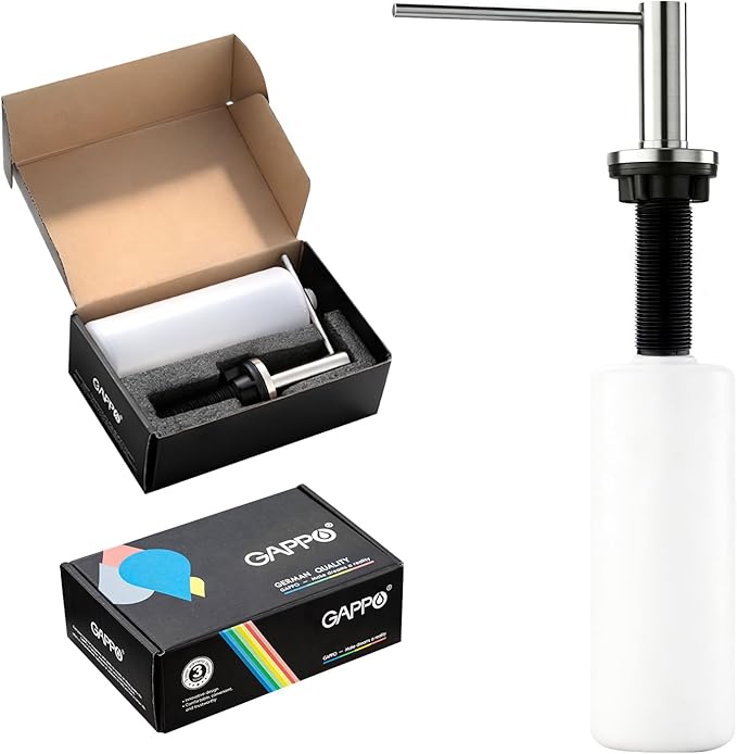 GAPPO Soap Dispenser for Kitchen Sink, Built in Sink Soap Dispenser, Brushed Nickel Stainless Steel Pump Head, Lotion Dispenser with Refillable 17 OZ Bottle