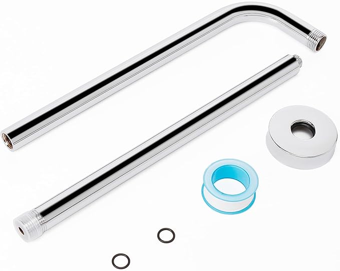 HarJue Shower Arm with Flange and Teflon Tape, Wall Mounted Shower Pipe 304 Stainless Steel Extension Arm for Fixed Shower Head & Handheld (20 Inch, Chrome)
