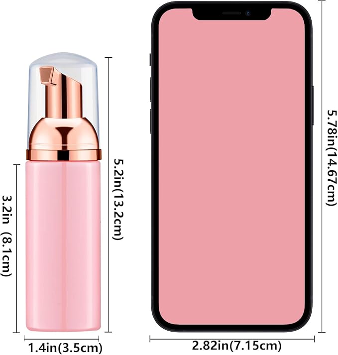 Lil Ray 2 Oz Empty Pink Foam Pump Bottle, Travel Foamer Soap Dispenser for Lash Shampoo, Hand Soap, Foaming Cleaner(Rose Gold Pump, 12 PCS)