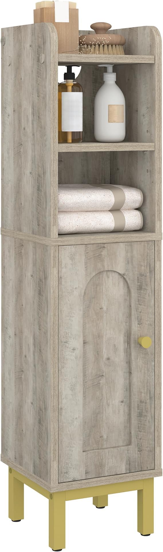 Bathroom Storage Cabinet, Small Corner Floor Cabinet with Door and Shelves, Narrow Toilet Paper Holder, Bathroom Organizer with Adjustable Shelf, for Small Spaces, Rustic Greige BC08205X