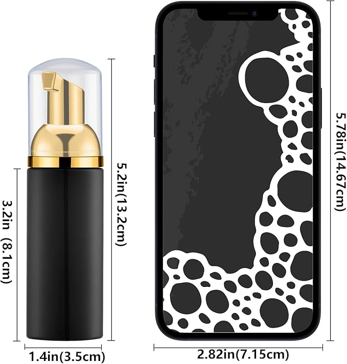 2 Oz Empty Foam Pump Bottle (50 PCS) Travel Foaming Soap Dispenser for Hand Soap, Lash Shampoo Cleanser (Black&Gold Pump&Clear Cap)