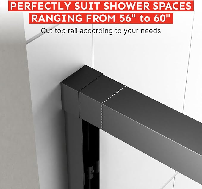 56-60" Wx76 H Semi Frameless Double Sliding Shower Door, 5/16" Tempered Glass&Shatter Proof Film Doubling Safety, Easy Clean Coating&Stainless Steel Hardware, Z-Shaped Water Protection Matte